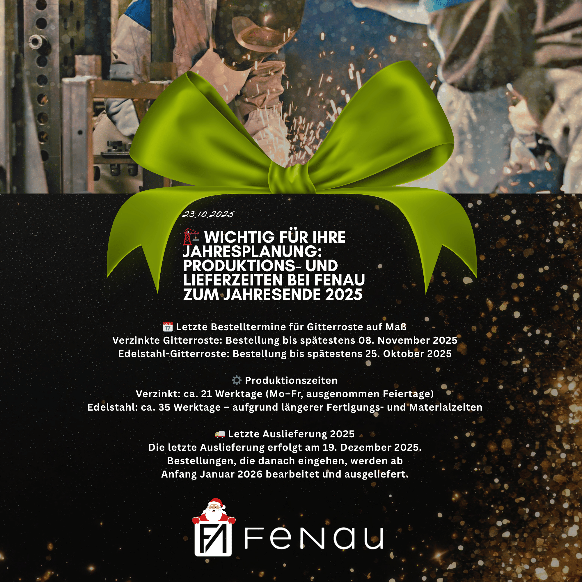 🏗️ Wichtig für Ihre Jahresplanung: Produktions- und Lieferzeiten bei FeNau zum Jahresende 2025